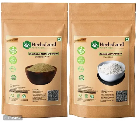 HerbsLand 100% Bio Organic Natural Chinni Mitti (Kaolin Clay) Powder and Multani Mitti (bentonite clay) For Face Pack (100gm Each)-thumb0