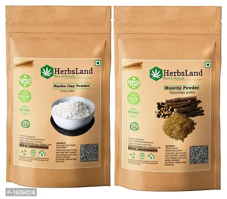 HerbsLand 100% Premium Natural Chinni Mitti (Kaolin Clay) Powder And Mulethi Powder For Face  Skin Care (100gm Each)-thumb0