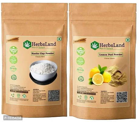 HerbsLand Premium Natural Chinni Mitti (Kaolin Clay) Powder And Lemon Peel Powder For Face  Skin Care (100gm Each)