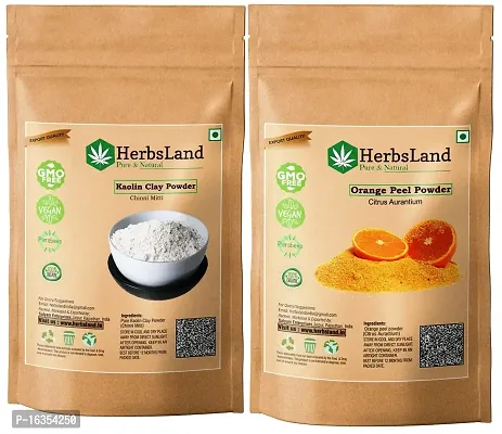 HerbsLand 100% Premium Natural Chinni Mitti (Kaolin Clay) Powder And Orange Peel (Vitamin C) Powder For Face  Skin Care (100gm Each)-thumb0