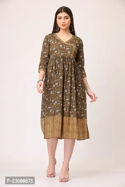 Stylish Cotton Printed Knee Length Dress For Women