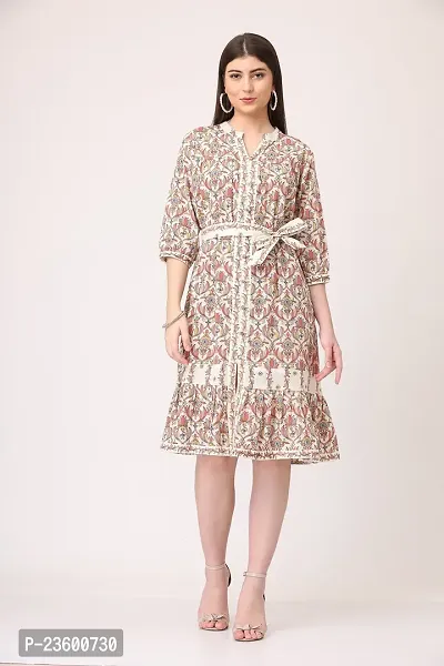 Stylish Cotton Printed Knee Length Dress For Women-thumb0