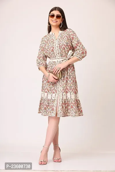 Stylish Cotton Printed Knee Length Dress For Women-thumb3