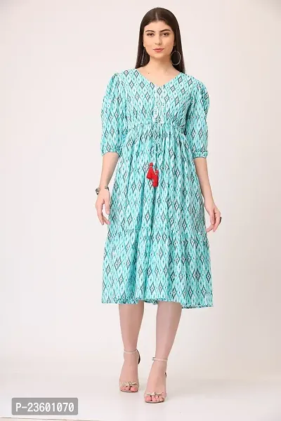 Stylish Cotton Printed Knee Length Dress For Women