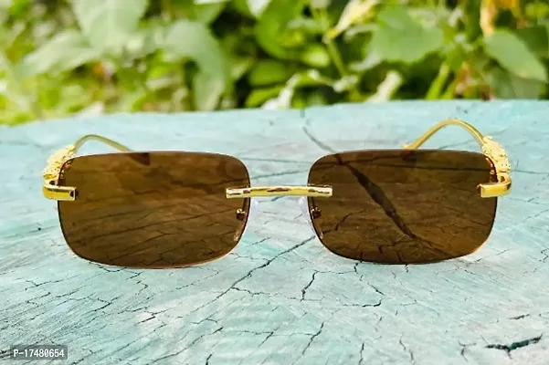 mc stan googles Rimless Men and Womens Sunglasses Retro Vintage Gold Frame Rectangular Premium Designer UV400 Protected Sunglasses For Men And Women Pack of 1