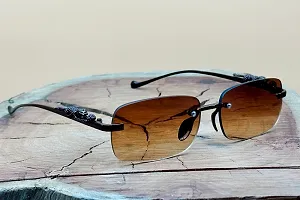 mc stan googles Rimless Men and Womens Sunglasses Retro Vintage brown Frame Rectangular Premium Designer UV400 Protected Sunglasses For Men And Women Pack of 1-thumb2