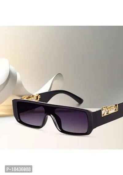 (TIGER) Frame Rectangular UV Protected Unisex Sunglasses(Lens-Purple||Frame-Black