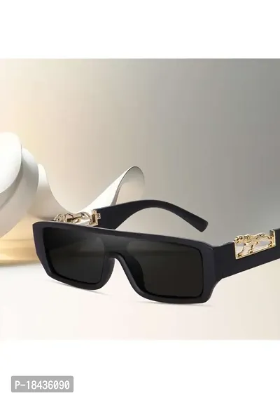 (TIGER) Frame Rectangular UV Protected Unisex Sunglasses(Lens-Black||Frame-Black