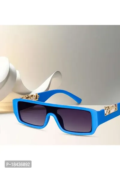 (TIGER) Frame Rectangular UV Protected Unisex Sunglasses(Lens-Purple||Frame-Blue-thumb0