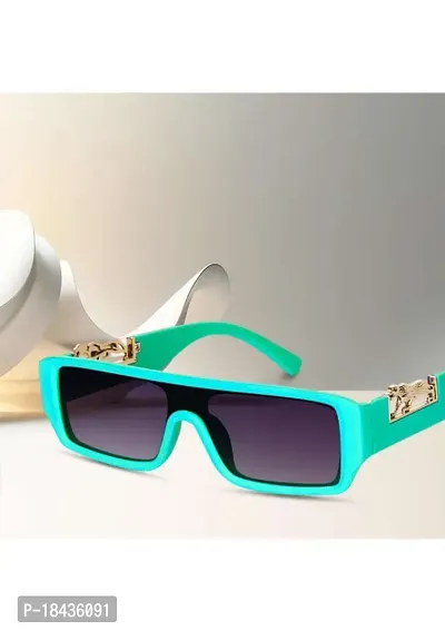 (TIGER) Frame Rectangular UV Protected Unisex Sunglasses(Lens-Purple||Frame-Green