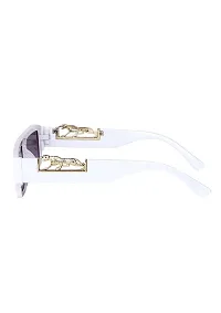 (TIGER) Frame Rectangular UV Protected Unisex Sunglasses(Lens-Black||Frame-White-thumb2