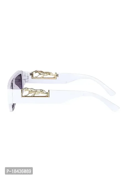 (TIGER) Frame Rectangular UV Protected Unisex Sunglasses(Lens-Black||Frame-White-thumb3