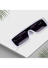 (TIGER) Frame Rectangular UV Protected Unisex Sunglasses(Lens-Black||Frame-White-thumb3