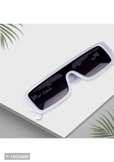 (TIGER) Frame Rectangular UV Protected Unisex Sunglasses(Lens-Black||Frame-White-thumb4
