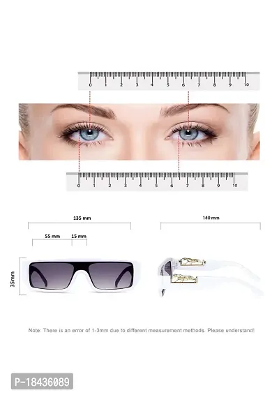(TIGER) Frame Rectangular UV Protected Unisex Sunglasses(Lens-Black||Frame-White-thumb2