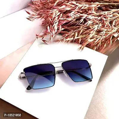 Retro Rectangular Aviator Sunglasses Premium Glass Lens Flat Metal Sun Glasses Men  Women-thumb0