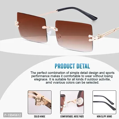 New Rimless Rectangle Sunglasses For Women  Men Fashion Frameless UV400 Protection Lens Glasses Pack Of 1-thumb4