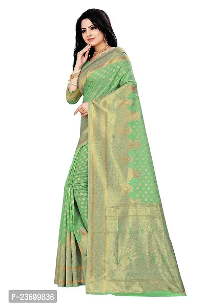 KASHI FASHION HUB BANARASI SILK SAREE (LIGHT GREEN)-thumb3