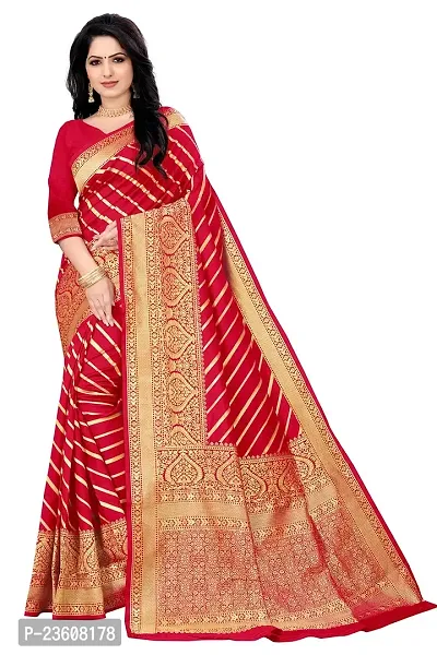 KASHI FASHION HUB BANARASI SILK COTTON SAREE WITH RUNNING BLOUSE FABRIC (RED)