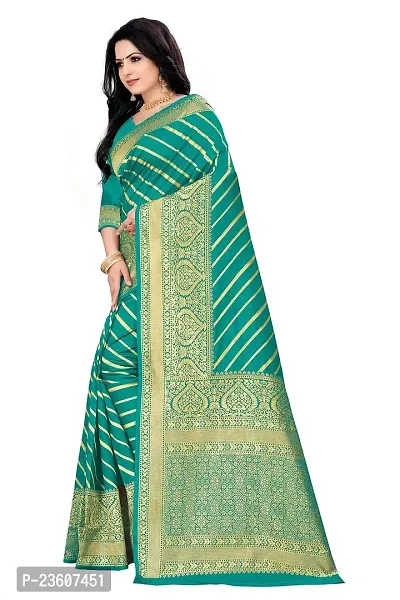 KASHI FASHION HUB BANARASI SILK COTTON SAREE WITH RUNNING BLOUSE FABRIC (RAMA)-thumb3