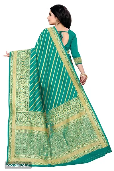 KASHI FASHION HUB BANARASI SILK COTTON SAREE WITH RUNNING BLOUSE FABRIC (RAMA)-thumb2