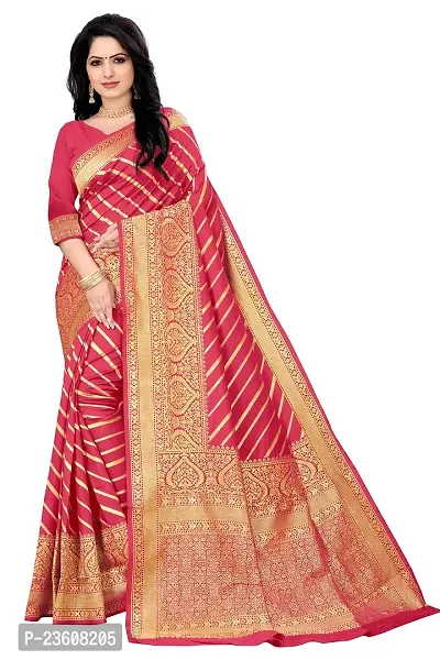 KASHI FASHION HUB BANARASI SILK COTTON SAREE WITH RUNNING BLOUSE FABRIC (GAJARI)