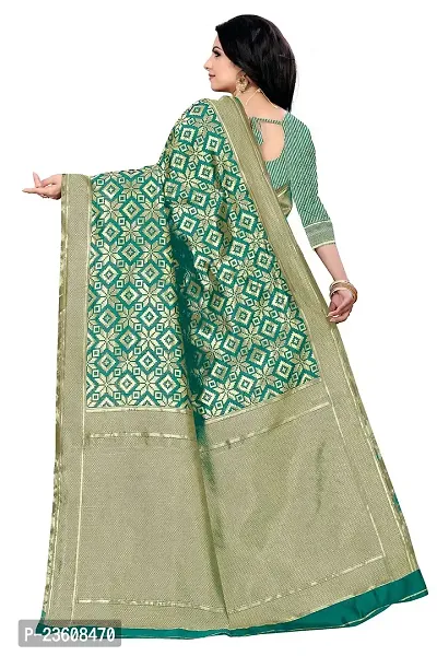 KASHI FASHION HUB BANARASI SILK SAREE WITH BLOUSE FABRIC (RAMA)-thumb2