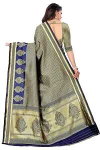 KASHI FASHION HUB BANARASI SILK COTTON SAREE WITH BLOUSE PEICE (BLUE)-thumb1