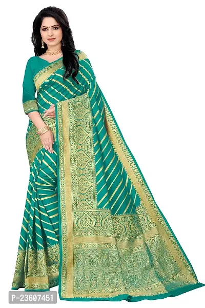 KASHI FASHION HUB BANARASI SILK COTTON SAREE WITH RUNNING BLOUSE FABRIC (RAMA)-thumb0