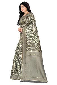 KASHI FASHION HUB BANARASI SILK SAREE WITH BLOUSE FABRIC (GREY)-thumb2