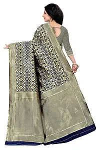 KASHI FASHION HUB BANARASI SILK COTTON SAREE WITH BLOUSE (BLUE)-thumb1