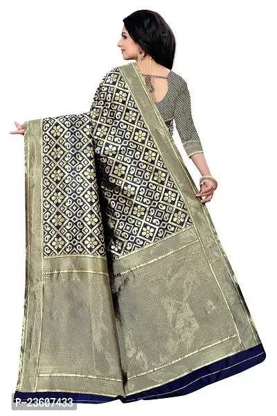 KASHI FASHION HUB BANARASI SILK COTTON SAREE WITH BLOUSE (BLUE)-thumb2