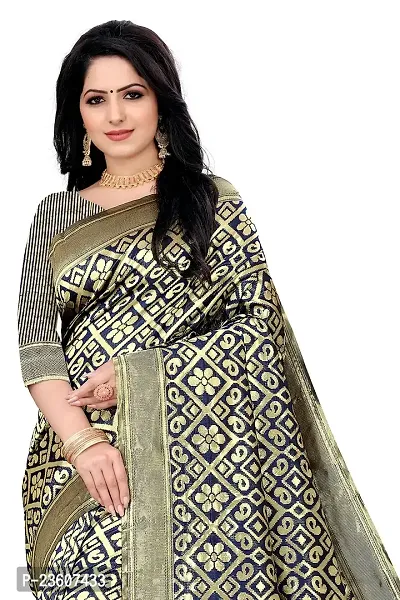 KASHI FASHION HUB BANARASI SILK COTTON SAREE WITH BLOUSE (BLUE)-thumb4