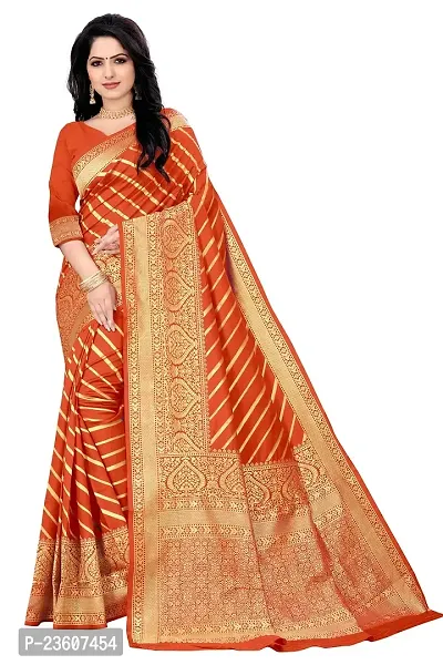 KASHI FASHION HUB BANARASI SILK COTTON SAREE WITH RUNNING BLOUSE FABRIC (RUST)