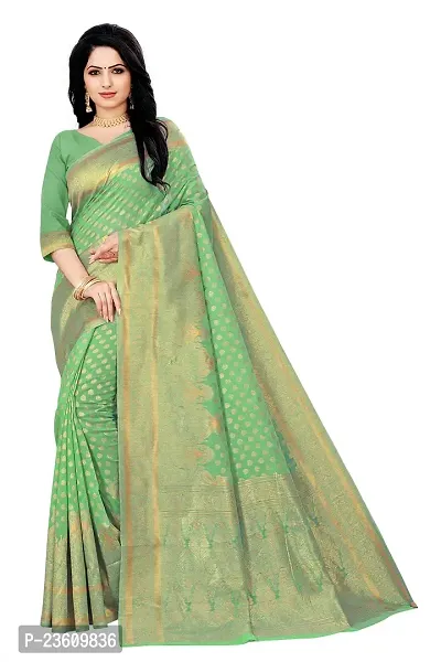 KASHI FASHION HUB BANARASI SILK SAREE (LIGHT GREEN)