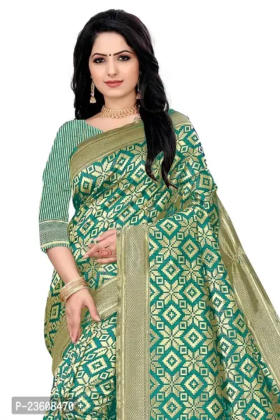 KASHI FASHION HUB BANARASI SILK SAREE WITH BLOUSE FABRIC (RAMA)-thumb4