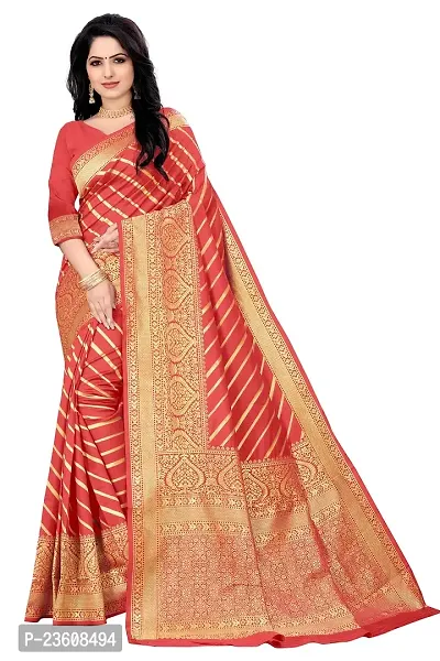 KASHI FASHION HUB BANARASI SILK COTTON SAREE WITH RUNNING BLOUSE FABRIC (PEACH)