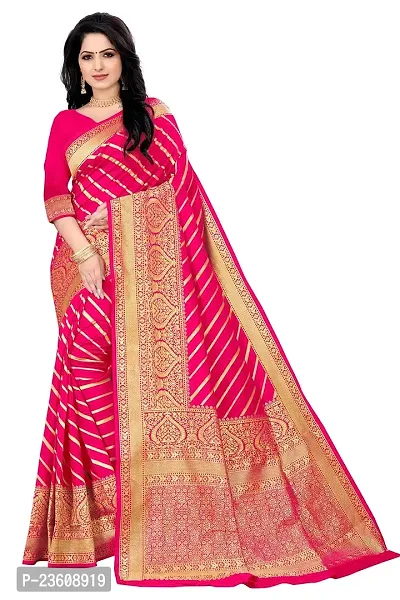 KASHI FASHION HUB BANARASI SILK COTTON SAREE WITH RUNNING BLOUSE FABRIC (RANI)