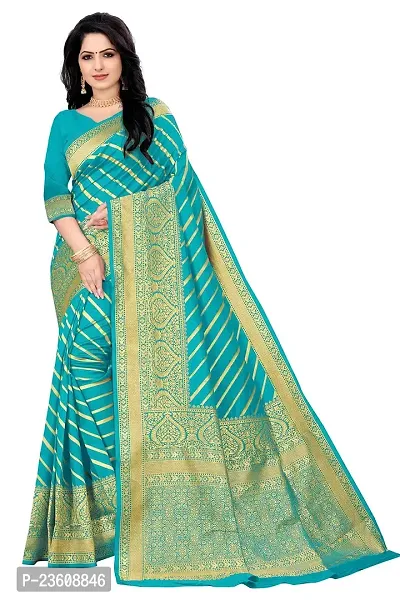 KASHI FASHION HUB BANARASI SILK COTTON SAREE WITH RUNNING BLOUSE FABRIC (FIROZI)