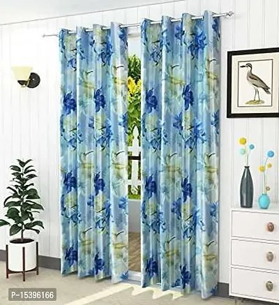 HHH FAB Polyester Digital Printed Curtain ( Size_4 X 5 Feet, Color_Blue )(Pack of 2)