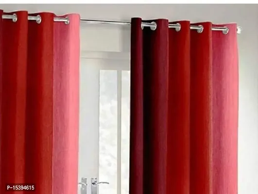 HHH FAB Polyester Striped Curtain ( Size_4 X 9 Feet, Color_Red)(Pack of 2)-thumb2