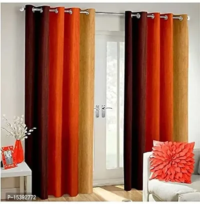 HHH FAB Polyester Striped Curtain ( Size_4 X 7 Feet, Color_Orange)(Pack of 2)