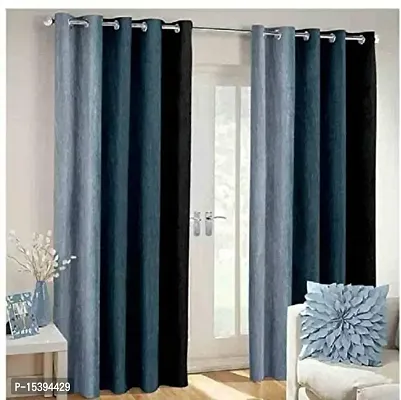 HHH FAB Polyester Striped Curtain ( Size_4 X 9 Feet, Color_Black)(Pack of 2)-thumb0