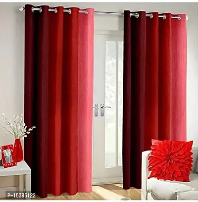 HHH FAB Polyester Striped Curtain ( Size_4 X 7 Feet, Color_Red)(Pack of 2)