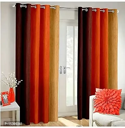 HHH FAB Polyester Striped Curtain ( Size_4 X 9 Feet, Color_Orange)(Pack of 2)