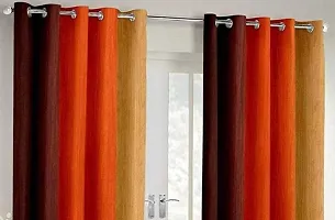 HHH FAB Polyester Striped Curtain ( Size_4 X 9 Feet, Color_Orange)(Pack of 2)-thumb1