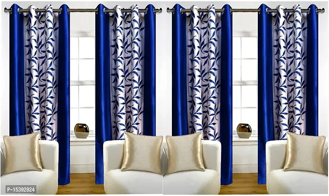 HHH FAB Polyester Printed Curtain ( Size_4 X 5 Feet, Color_Blue)(Pack of 4)-thumb0