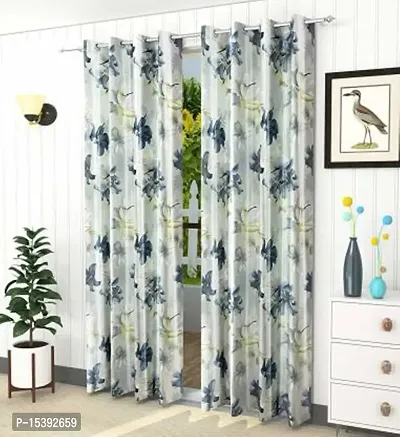 HHH FAB Polyester Digital Printed Curtain ( Size_4 X 9 Feet, Color_Grey )(Pack of 2)