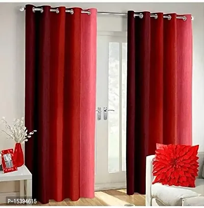 HHH FAB Polyester Striped Curtain ( Size_4 X 9 Feet, Color_Red)(Pack of 2)