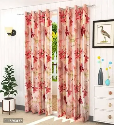 HHH FAB Polyester Digital Printed Curtain ( Size_4 X 5 Feet, Color_Maroon )(Pack of 2)-thumb0